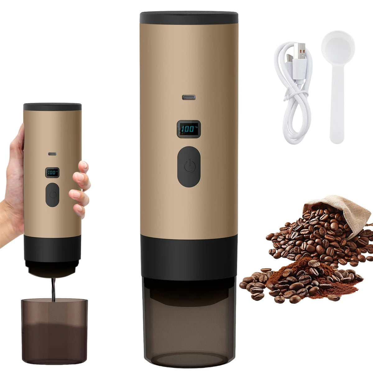 Portable Electric Capsule Coffee Machine Espresso Capsule Machine Cordless Heating Pump Press Coffee Capsule Machine Travel and Car 3 in 1 Pod Coffee Machine